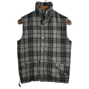 SAKS FIFTH AVENUE Black Label Wool Blend Plaid Vest Zip Snap‎ Pocket Size Small
